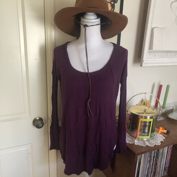 Free People Tops - Free People Purple Waffle Knit Thermal Long Sleeve